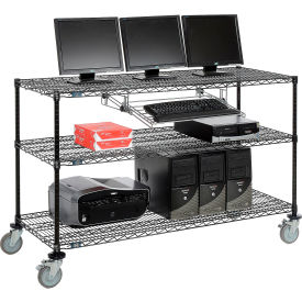 Nexel™ 3-Shelf Mobile Wire Computer LAN Workstation w/Keyboard Tray 60