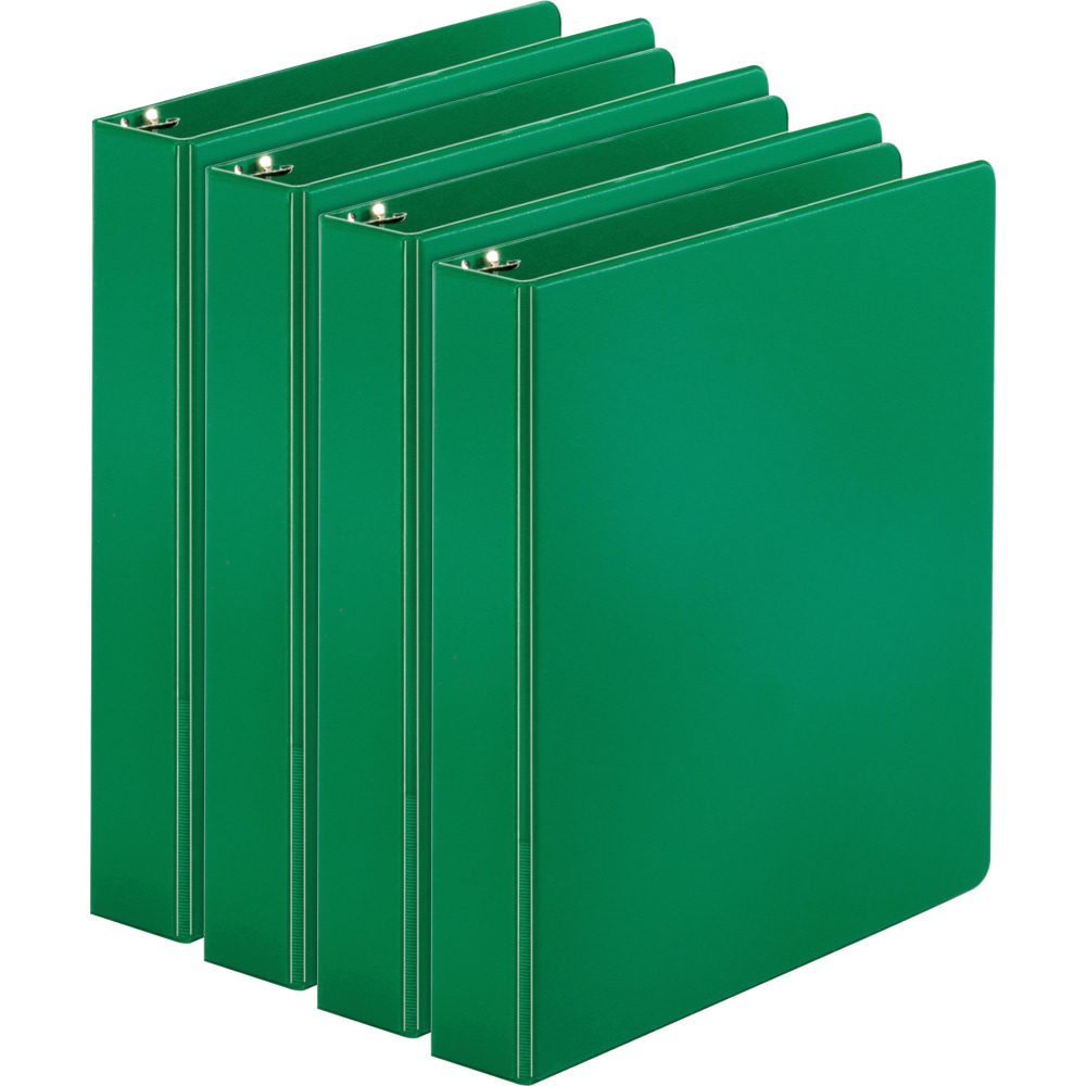 Business Source Basic Round Ring Binders, 1 1/2in Ring, 8 1/2in x 11in, Green, Pack Of 4 (Min Order Qty 3) MPN:BSN28557BD