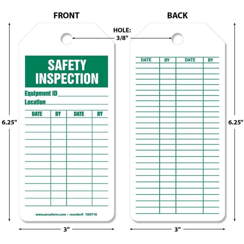 Safety & Facility Tags, Message Type: Inspection , Header: None , Legend: Safety Inspection , Material: Synthetic Paper , Legend Color: Green  MPN:TAR734