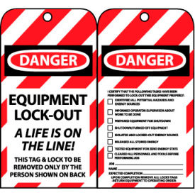 NMC™ Equipment Lockout Tags A Life Is On The Line Certifying Tasks Have Been Preformed LOTAG27