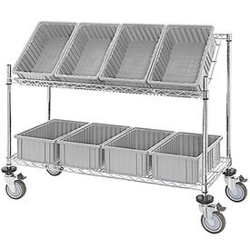 GoVets™ Easy Access Slant Shelf Chrome Wire Cart 8 Gray Grid Containers 48Lx18Wx48H 427GY493