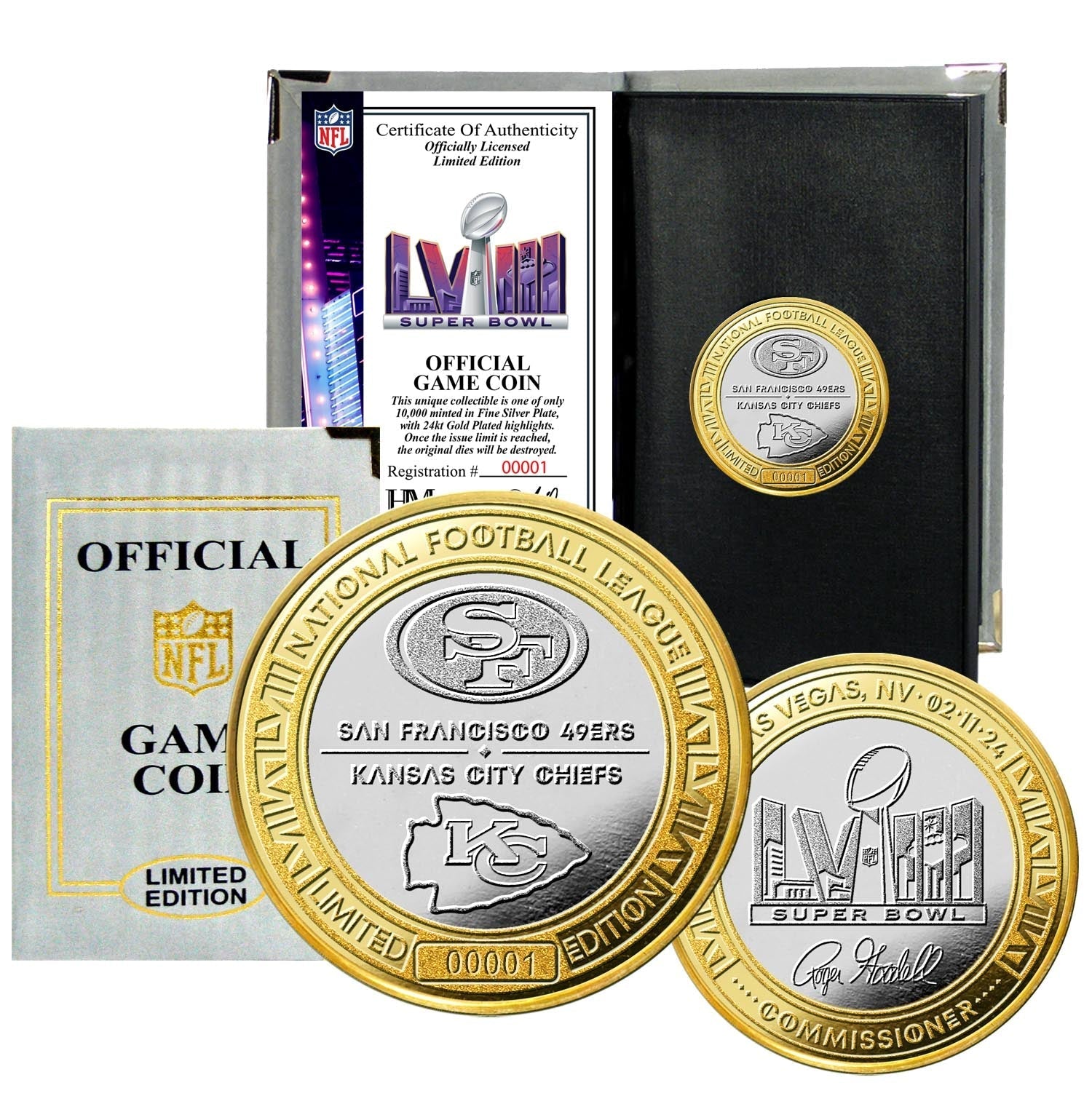 Chiefs vs 49ers Official Super Bowl LVIII Gold and Silver 2-Tone Flip Coin MPN:SB58F2TTK