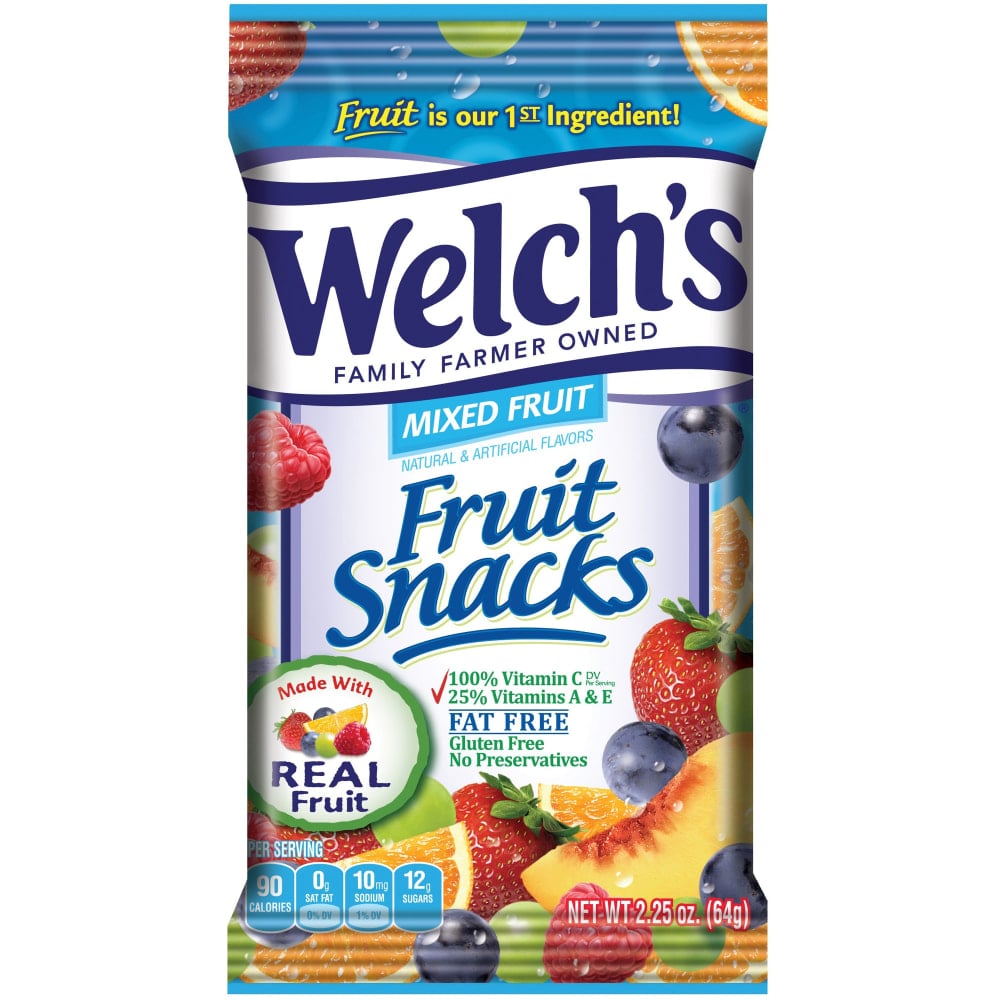 Welchs Mixed Fruit Snacks - Gluten-free, Preservative-free, Trans Fat Free - Strawberry, White Grape Raspberry, Orange, White Grape Peach, Concord Grape - 2.25 oz - 48 / Carton MPN:2898