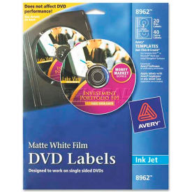 Avery 8962 Inkjet DVD Labels Matte White 20/Pack 8962