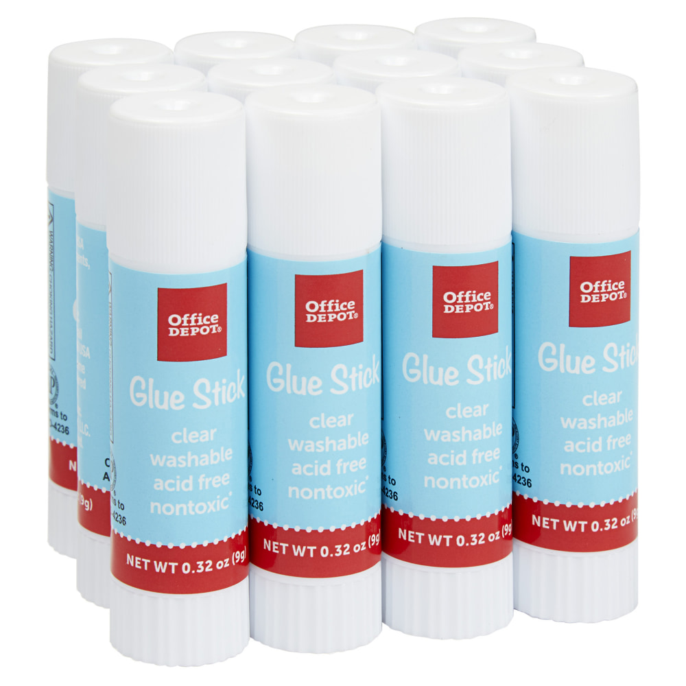 Office Depot Brand Glue Sticks, 0.32 Oz, Clear, Pack Of 12 Glue Sticks (Min Order Qty 20) MPN:571101-1