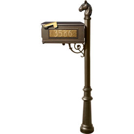 Lewiston Equine Mailbox w/Cast Aluminum Address Plates Horsehead Finial & Fluted Base Bronze LMC-801-BZ