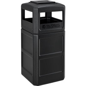 GoVets™ Square Plastic Waste Receptacle With Ashtray Lid 42 Gallon Black 540BK641