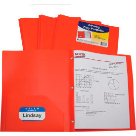 C-Line Products Two-Pocket Heavyweight Poly Portfolio Folder with Prongs Orange 25 Folders/Set 33962-BX