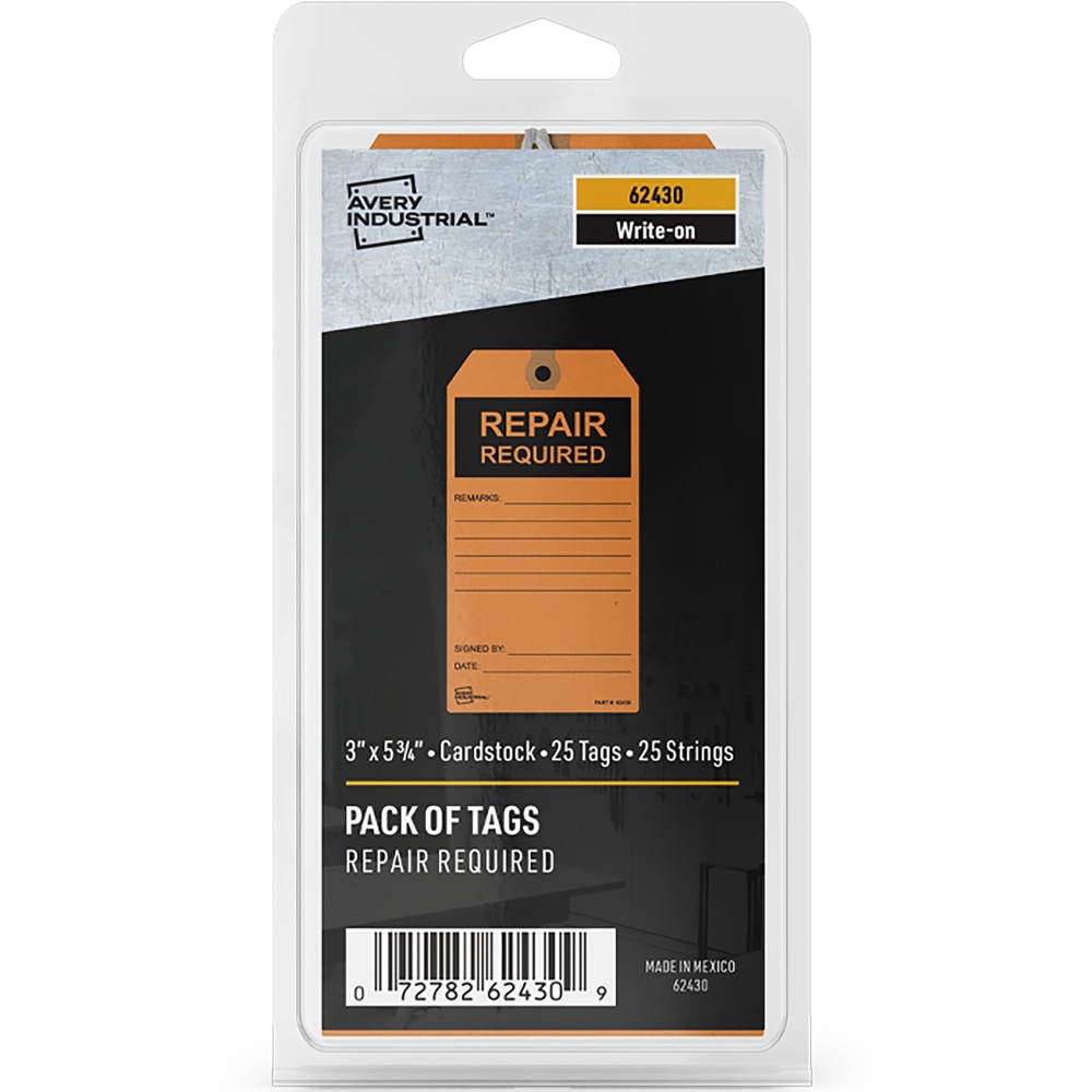 Avery Preprinted REPAIR REQUIRED Repair Tags - 5.75in Length x 3in Width - 25 / Pack - Card Stock - Orange (Min Order Qty 8) MPN:62430