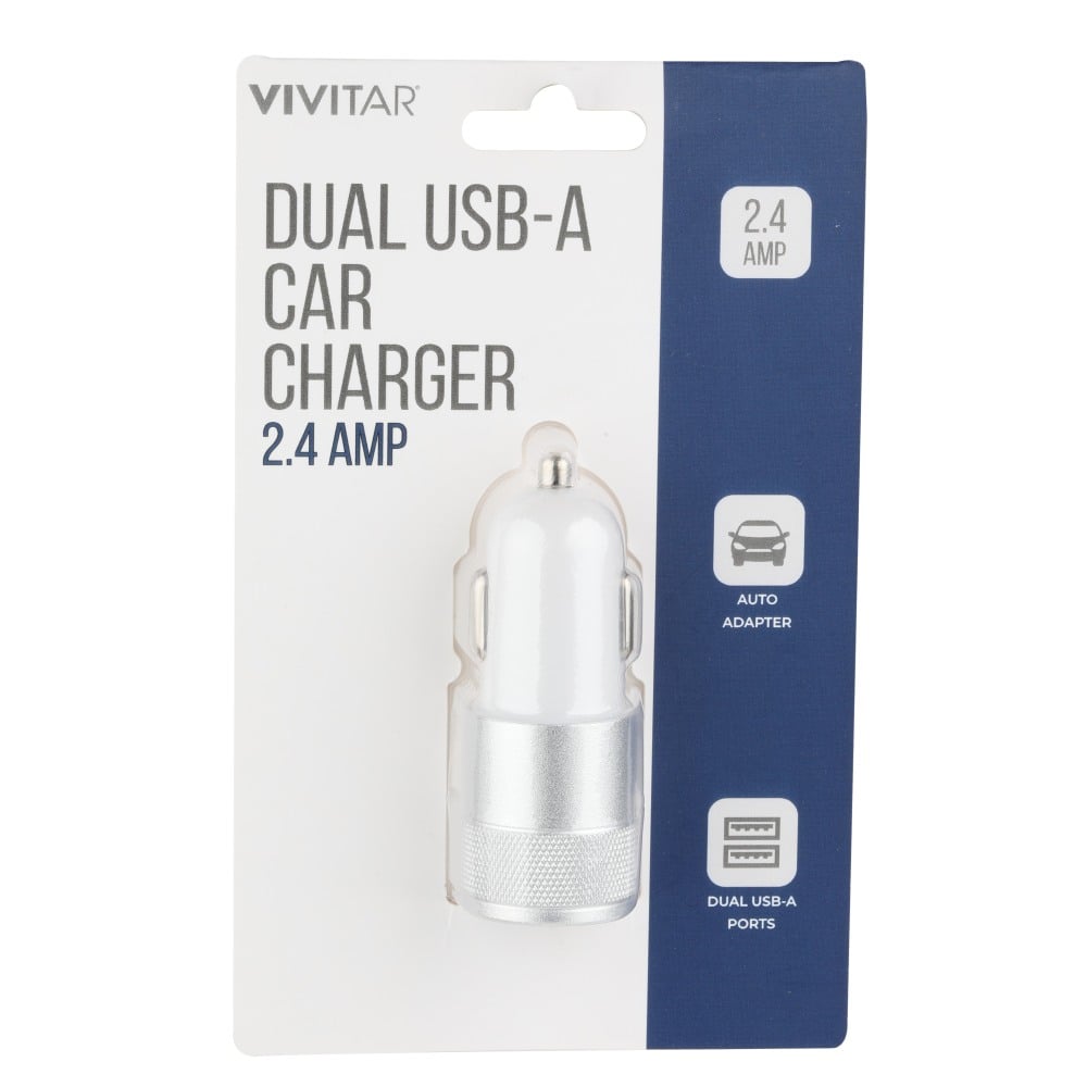 Vivitar Dual USB-A Car Charger, White, NIL6001-WHT-STK-24 (Min Order Qty 20) MPN:NIL6001-WHT-STK-24