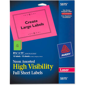 Avery® High-Visibility Laser Labels 8-1/2 x 11 Assorted Neons 15/Pack 5975