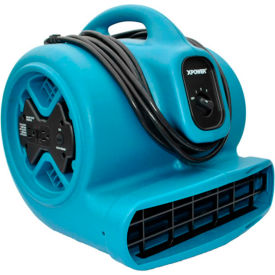 XPOWER Stackable Air Mover With GFCI Outlet For Daisy Chain 3 Speed 1/3 HP 2400 CFM Blue X-600A-Bl