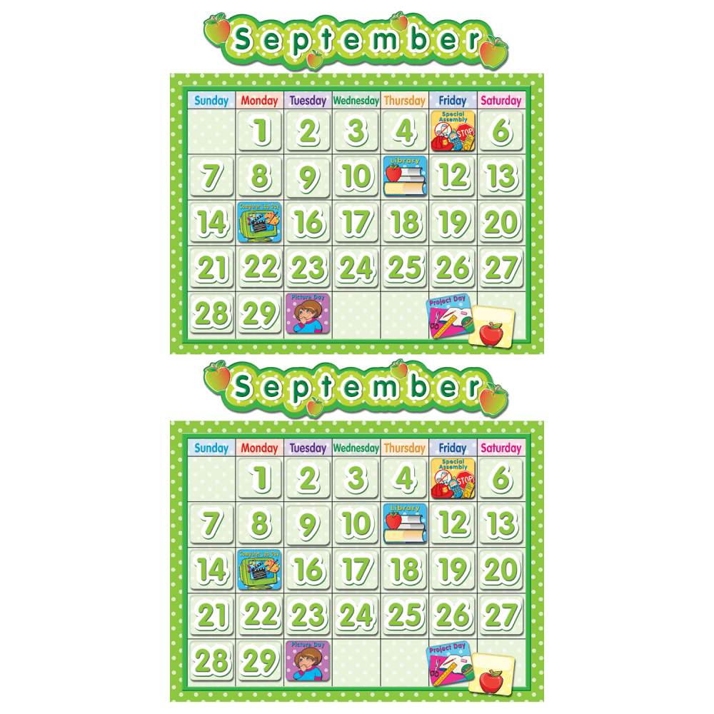 Teacher Created Resources School Calendar Bulletin Board Sets, 24in x 18in, Polka Dot, Pack Of 2 Sets (Min Order Qty 2) MPN:TCR4188-2