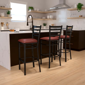 Flash Furniture Black Ladder Back Metal Restaurant Barstool - Burgundy Vinyl Seat - HERCULES Series DG697BLAD-BAR-BURV-GGXU-