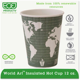 Eco-Products® World Art Insulated Hot Cups 12 oz. Dark Green 600/Carton EP-BNHC12-WD