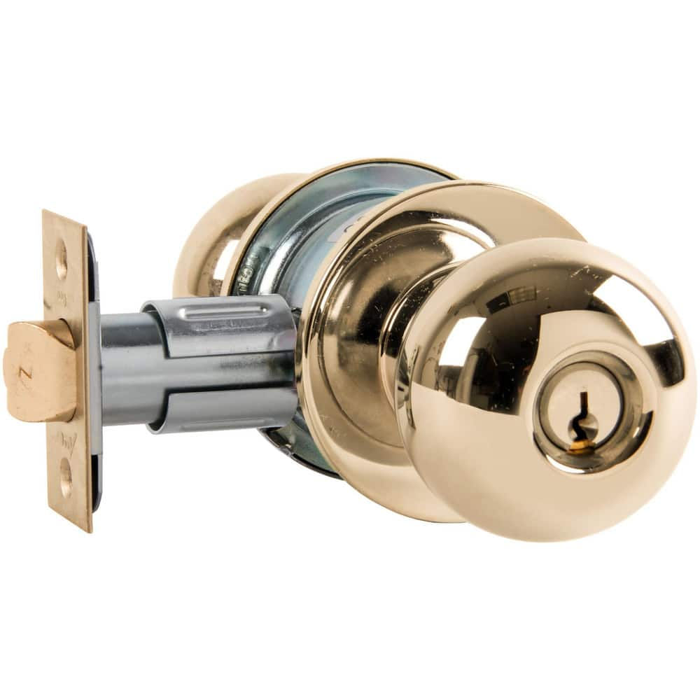 Knob Locksets, Type: Entrance , Key Type: Keyed Different , Material: Metal , Finish/Coating: Bright Brass , Compatible Door Thickness: 1-3/8