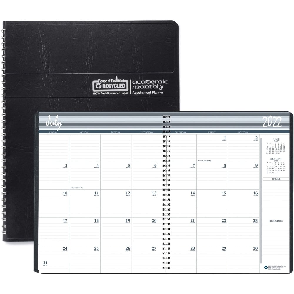 House of Doolittle Academic Monthly Planner, 8 1/2in x 11in, Black, July 2022 to August 2023 (Min Order Qty 5) MPN:26502