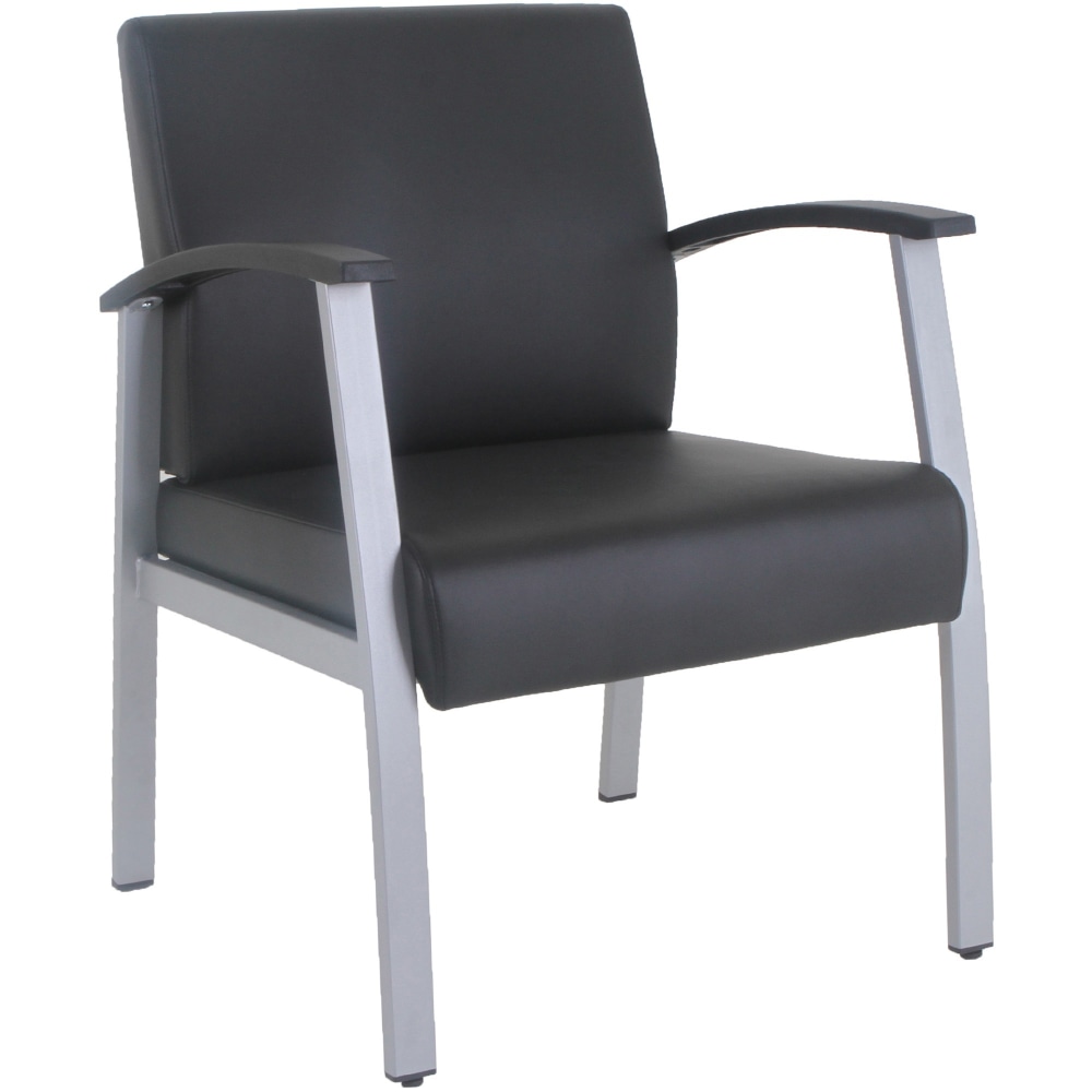 Lorell Mid-Back Healthcare Guest Chair - Vinyl Seat - Vinyl Back - Powder Coated Silver Steel Frame - Mid Back - Four-legged Base - Black - Armrest - 1 Each MPN:67012