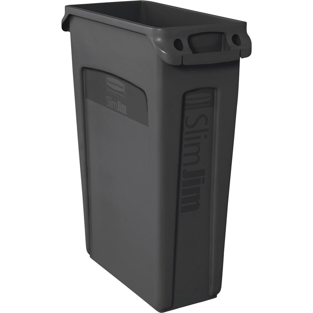 Rubbermaid Commercial Slim Jim 23-Gallon Vented Waste Containers - 23 gal Capacity - Rectangular - Durable, Handle - 30in Height x 11in Width x 22in Depth - Black - 4 / Carton MPN:354060BKCT