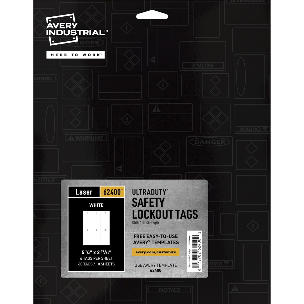 Avery UltraDuty Plastic Tags, 5.5in x 2.83in , White(62400) - 2.92in Length x 5.50in Width - 60 - Plastic, Polyester - Matte White (Min Order Qty 2) MPN:62400