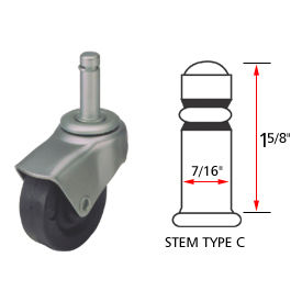 Algood Deluxe Series Chair Caster with Hard Rubber Wheel S0722-437SX1 5/16-UT-BB - Stem Type C S0722-437SX1 5/16-UT-BB