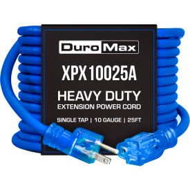 DuroMax Heavy Duty Single Tap Extension Power Cord SJEOOW 10 Gauge 15A 120V 25'L Blue XPX10025A