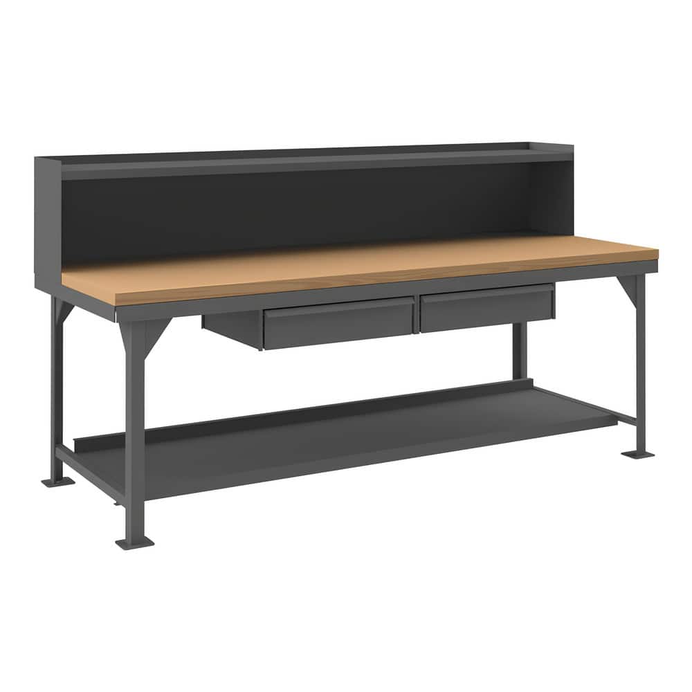 Stationary Work Benches, Tables, Bench Style: Heavy-Duty Work Bench with Riser , Edge Type: Rounded , Leg Style: Fixed , Depth (Inch): 36in , Color: Gray  MPN:HDWBMT3696RS2DR