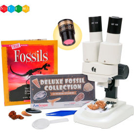 AmScope 20X-50X Kid's Deluxe Stereo Microscope with Digital Camera Fossil Kit Dual-Illumination SE102LED-18FOS-FSL-TW-E