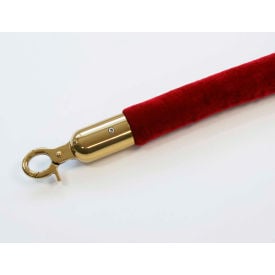 Queueway Velour Rope Red 8' With Polished Brass Rope Ends Economy Line QWAYROPE-21-8-2P