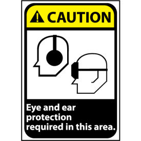 Caution Sign 14x10 Rigid Plastic - Eye and Ear Protection Required CGA24RB