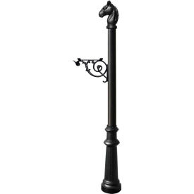 Lewiston Equine Post Only w/Support Bracket Horsehead Finial & Decorative Fluted Base Black LPST-801-BL