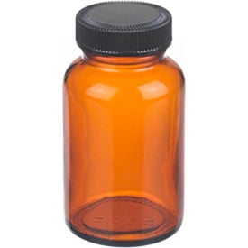 Wheaton® 4 oz Amber Wide Mouth Packer Bottles with Cone Lined Caps Case of 24 W216953