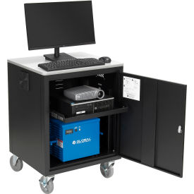 GoVets™ Mobile Powered Audio Visual Cart w/ Lockable Cabinet 40AH Battery Black 659PBK40241