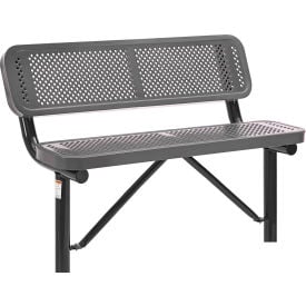 GoVets™ 4' Outdoor Steel Bench w/ Backrest Perforated Metal In Ground Mount Gray 744IGY695