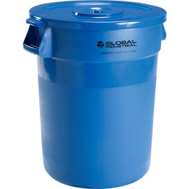 GoVets™ Plastic Trash Can with Lid - 32 Gallon Blue 460BLCL240