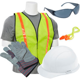 ERB® L2 New Hire Kit with Liberty® Cap & S18R Safety Vest White/Gray/Hi-Viz Lime - Pkg Qty 6 WEL18528WHSM