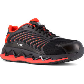 Reebok Zig Elusion Heritage Work Men's Low Cut Sneaker Composite Toe Size 9.5M Black/Red RB3223-M-09.5