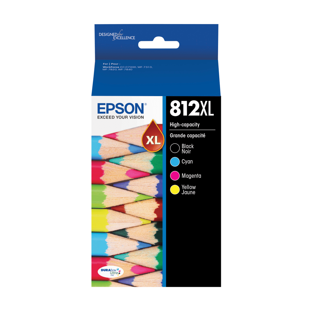 Epson 812XL DURABrite Black; Cyan; Magenta; Yellow, Ultra High-Yield Ink Cartridges, Pack Of 4 Cartridges, T812XL-XCS MPN:T812XL-XCS