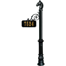 Scroll Mount Address Post with Decorative Ornate Base & Horsehead Finial in Black ADPST-701-BL