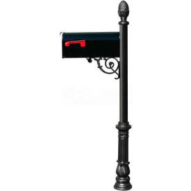 Lewiston E1 Econ.Mailbox Post(Ornate Base & Pineapple Finial) Support Brace Mounting Plate Black LPST-703-E1-BL