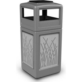 PolyTec™ Square Waste Container w/Ashtray Lid Gray w/Reeds SS Panels 42-Gallon 7330167K