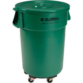 GoVets™ Plastic Trash Can with Lid & Dolly - 44 Gallon Green 462GNB240