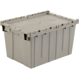 Attached Lid Shipping Container 27-3/16 x 16-5/8 x 12-1/2 Gray with Dolly Combo 814GYP257