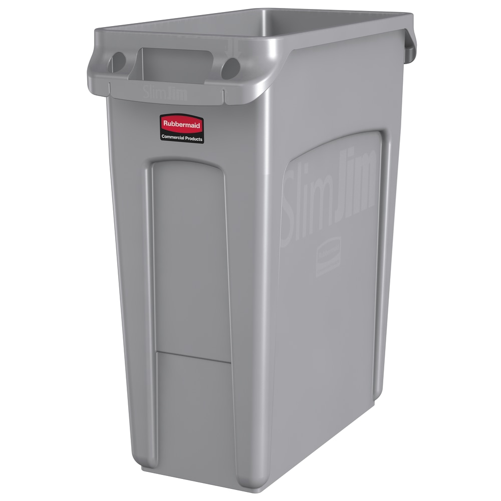 Rubbermaid Slim Jim Rectangular Plastic Vented Waste Container, 16 Gallons, 25inH x 11inW x 22inD, Gray MPN:1971258