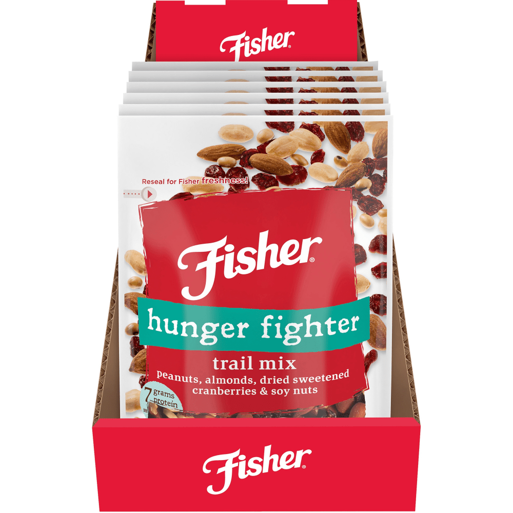 Fisher Hunger Fighter Trail Mix - Trans Fat Free - Peanut, Almond, Dried Cranberries - 1 Serving Bag - 4 oz - 6 / Carton (Min Order Qty 5) MPN:P27183