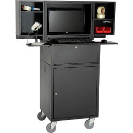 GoVets™ Mobile Fold-Out Computer Cabinet Black Unassembled 429BK695