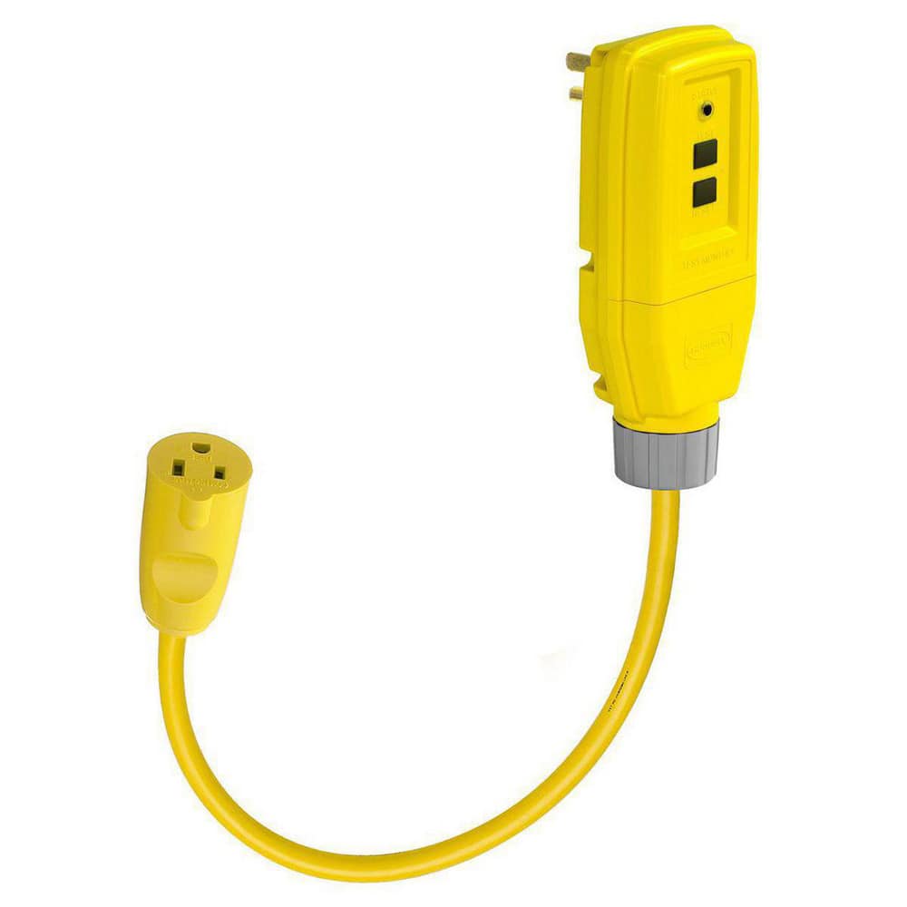 Power Protection Products, GFCI Plugs, Commercial, Auto Set, 15A 120V AC, 5-15R, 1' Cord, 4-6 mA Trip Level, Yellow MPN:GFPST1C