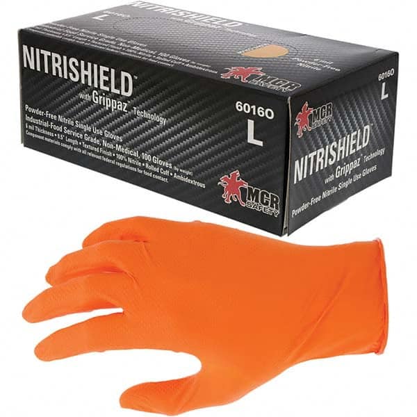 Disposable Gloves: Large, 6 mil Thick, Nitrile, Industrial Grade MPN:6016OL