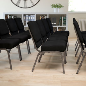 Flash Furniture 21''W Stacking Church Chair - Fabric - Black - Hercules Series CH0221-BK-SV-GGXU-