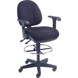 Interion® Office Stool With Arms - Fabric - 360° Footrest - Black 660BK808